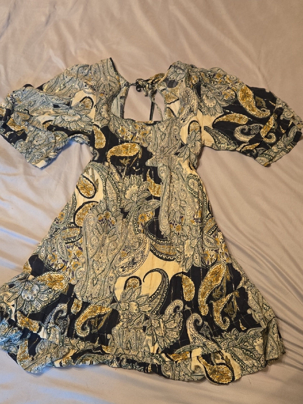 Band of Gypsies Navy, Cream & Yellow Paisley Casual Dress